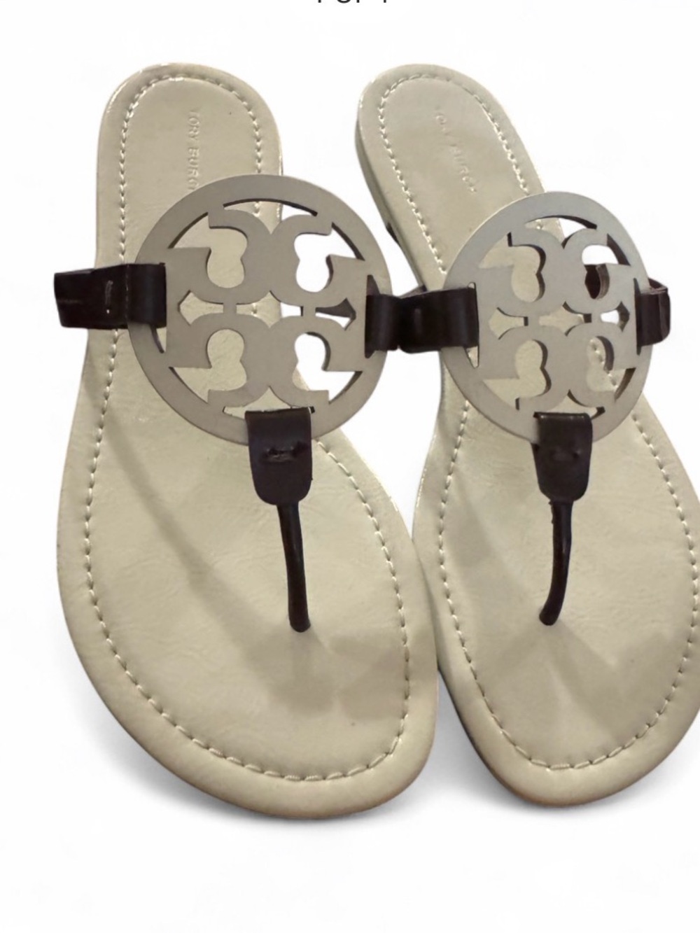 Tory Burch mint green  Footbed Sandals with Black  Logo Medallions
